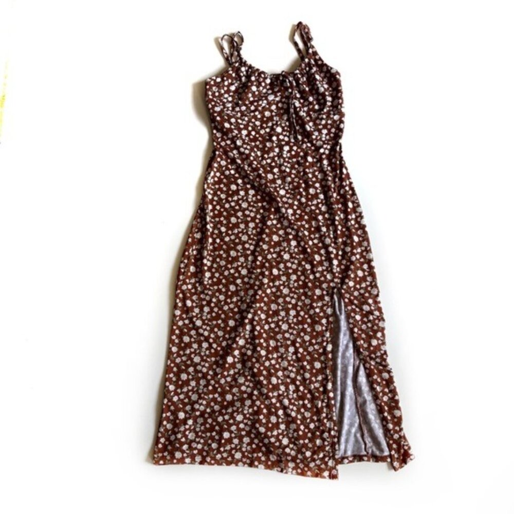 Hollister Brown with White Floral Sleeveless Maxi Knit Dress - XS